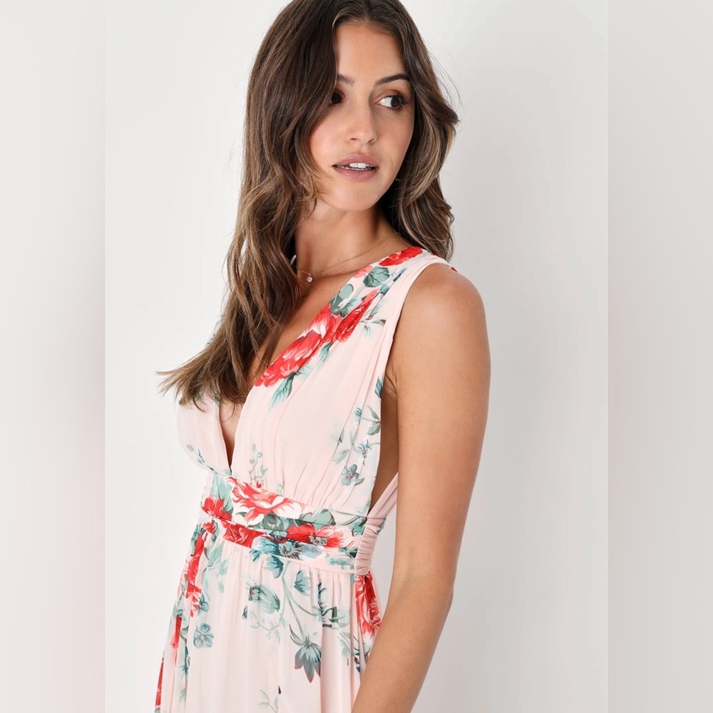 Garden Meandering Blush Floral Print Maxi Dress Size Small - Picture 3 of 9